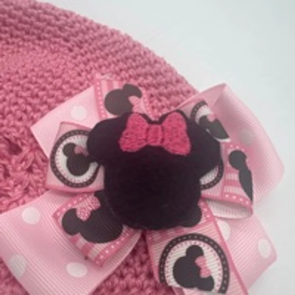 Handmade Baby Hat Pink with Minnie Mouse Bow